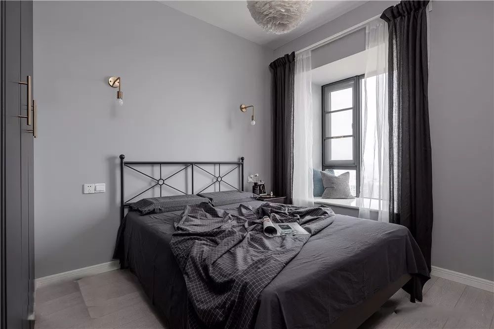 卧室床头背景墙面效果图，灰色墙漆简约时尚！
