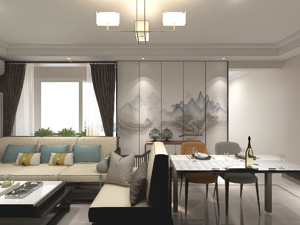 87㎡中式现代风格设计，二居室装修效果图!