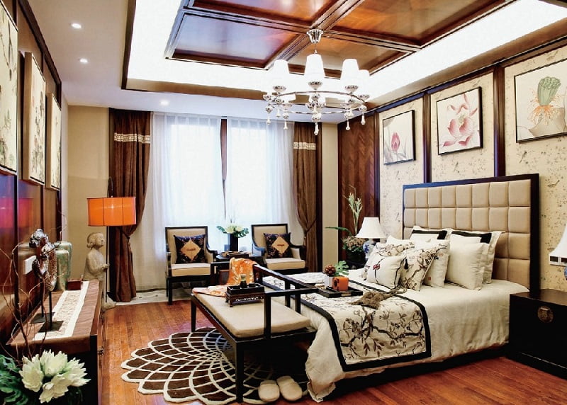 133㎡中式现代风格设计，三居室装修效果图!