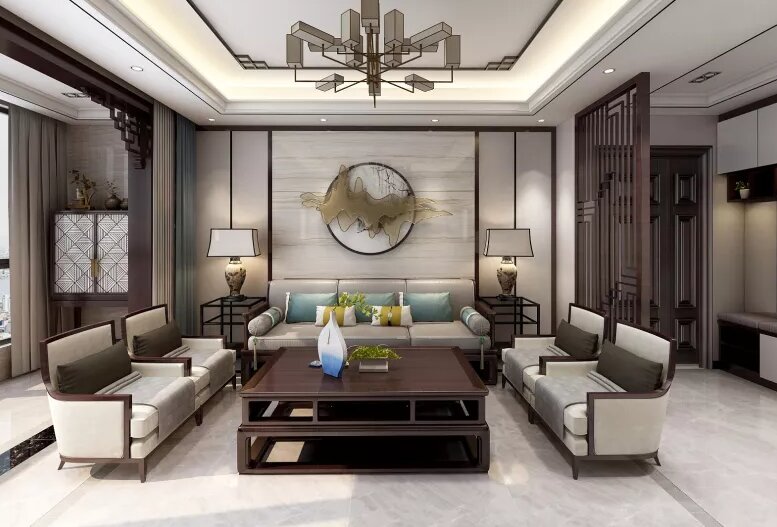 180㎡高贵典雅的新中式设计，三居室装修效果图!