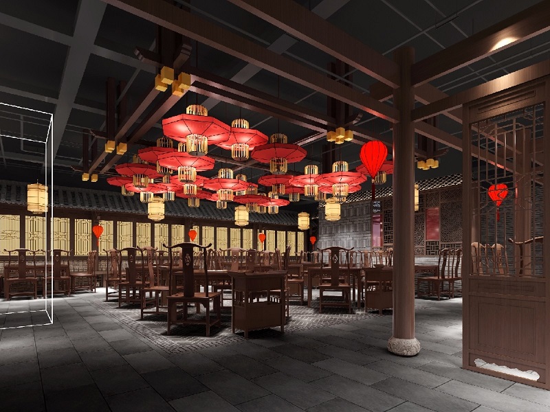 429㎡中式复古风格的餐厅装修设计效果图